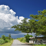 道を横切る入道雲