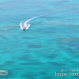 サンゴ礁の海を走るボート-三角点より-