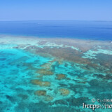 断崖の先のサンゴ礁の海-三角点より-