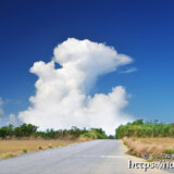 道の先にそびえる入道雲