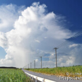 道の先にそびえる巨大な入道雲