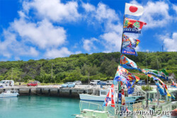 風になびく大漁旗-伊良部島海神祭