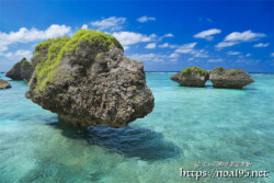 奇岩が並ぶ珊瑚礁の海-大神島