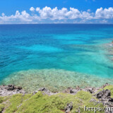 頂上から見る珊瑚礁の海-狩俣の展望台（※現在は撤去されてありません）