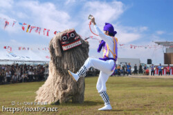 踊る獅子使いと暴れる獅子-久松獅子舞