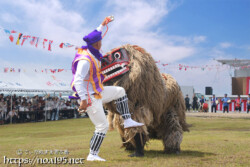 踊る獅子使いと暴れる獅子-久松獅子舞