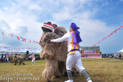 暴れる獅子をなだめる獅子使い-久松獅子舞