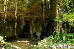 外から見る洞窟内部の鍾乳石-成川ガー