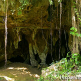 外から見る洞窟内部の鍾乳石-成川ガー